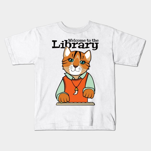 Library Welcome Tiger Cat Kids T-Shirt by Sue Cervenka